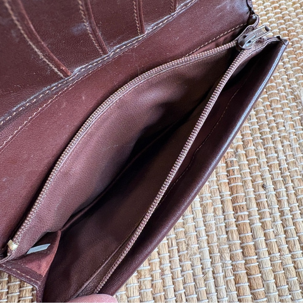 Vintage POLO Ralph Lauren Green Blue Plaid Bifold Leather Wallet With Brown Trim - Picture 11 of 12